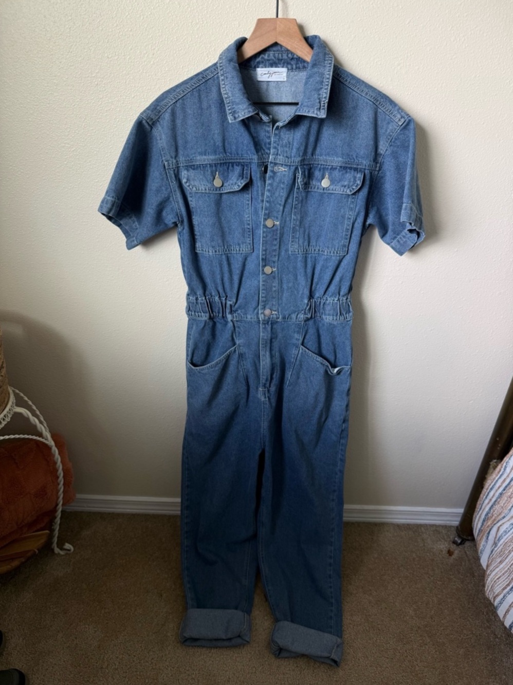 Carly Jean Los Angeles Denim Short Sleeve Jumpsuit Size Medium